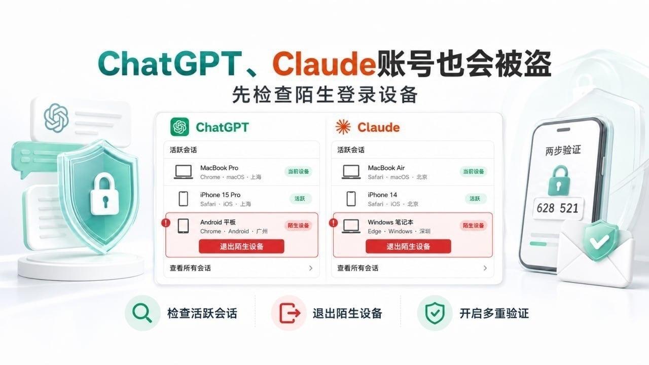 ChatGPT、Claude账号也会被盗，先检查陌生登录设备