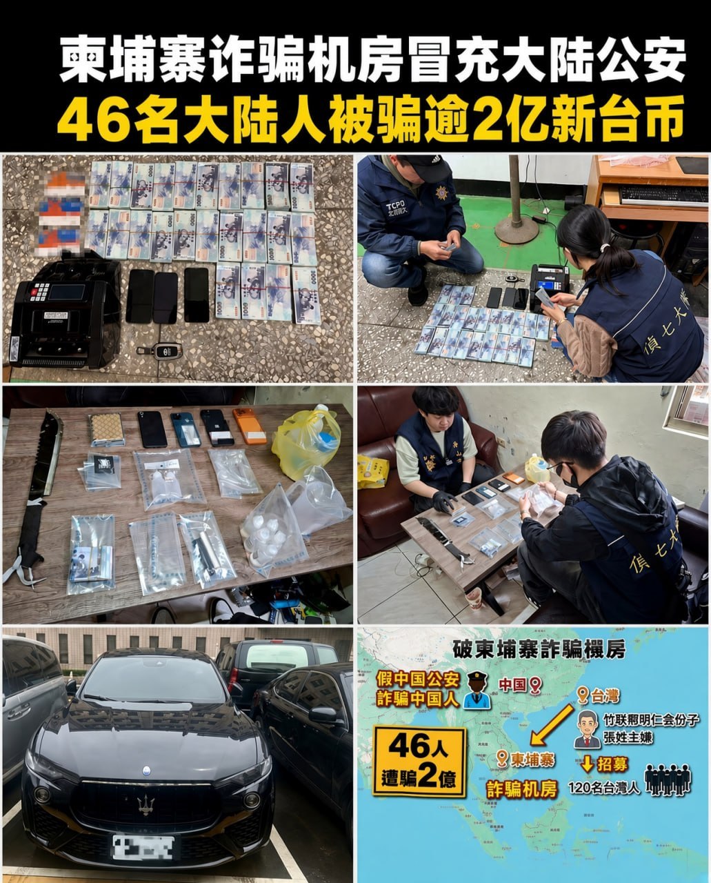 柬埔寨诈骗机房冒充大陆公安骗46人，台湾3波抓20人✨
