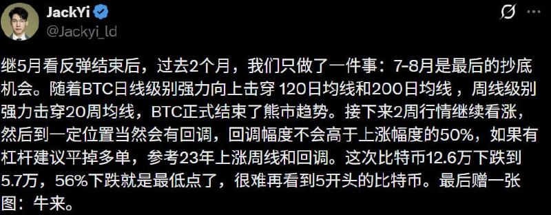 易理华：比特币已结束熊市趋势，未来两周继续看涨