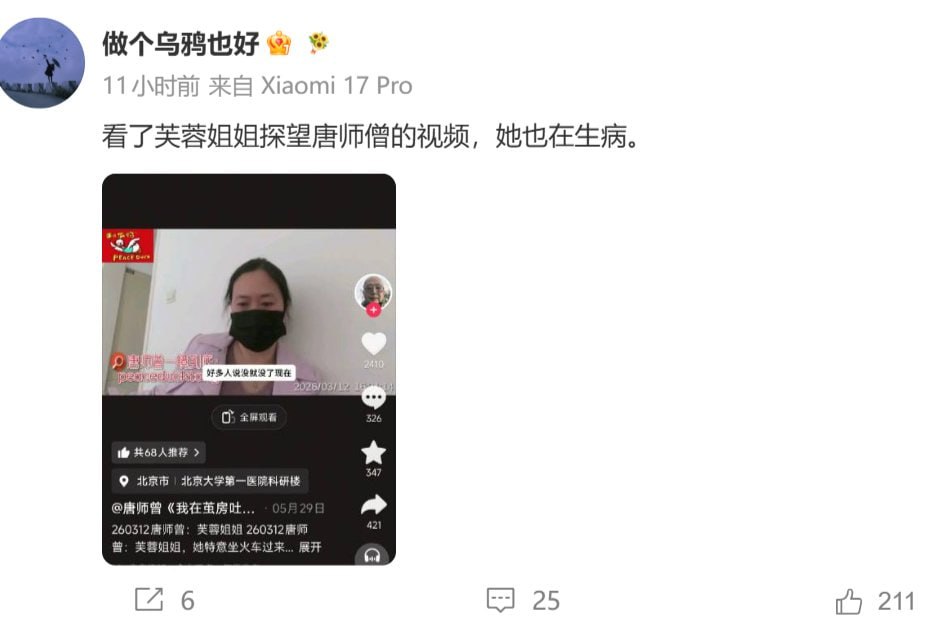 初代网红一个个走到了尽头，唐师僧死了，芙蓉姐姐也重病缠身，命不久矣，木子美也病了