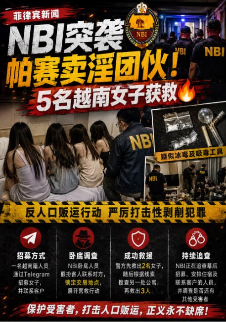 #菲律宾新闻 NBI突袭 #帕赛  卖淫团伙！5名越南女子获救🔥
